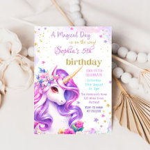 Lila Pastel Magical Unicorn Einladung zum Geburtst