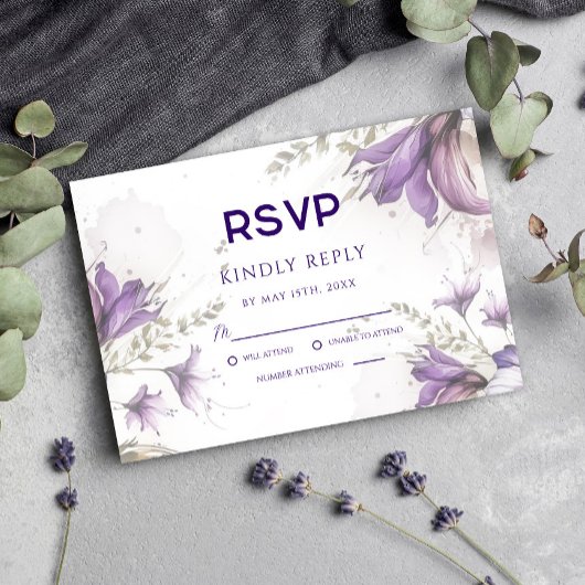 Lila Pastel Modern Floral Boho Wedding RSVP Card