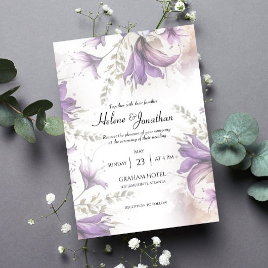 Lila Pastel Moderne Boho Blumen Elegante Hochzeit Einladung