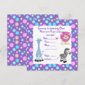 LILA PASTEL SPOT ZOO TIERE PARTY EINLADUNG (Vorne/Hinten)