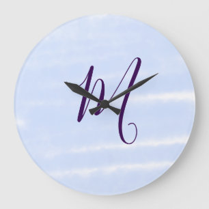 Lila-Pastell-Aquarell-Monogramm-Name-Buchstabe Ret Große Wanduhr