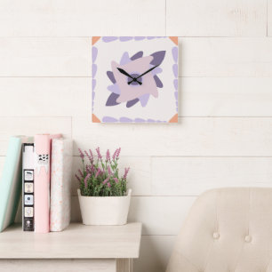 Lila-Pastell-Dekorative bunte Fliese Quadratische Wanduhr