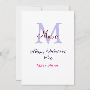 Lila Pastell Frohen Valentinstag rosa Monogramm  Feiertagskarte