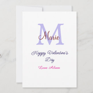 Lila Pastell Frohen Valentinstag rosa Monogramm Feiertagskarte