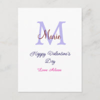 Lila Pastell Frohes Valentinstag Rosa Monogramm 