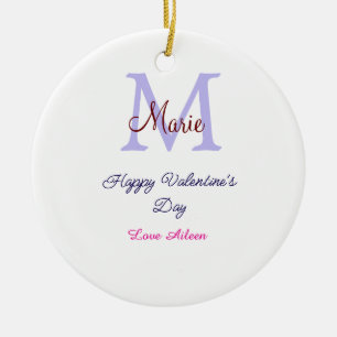 Lila Pastell glücklicher Valentinstag rosa Monogra Keramik Ornament