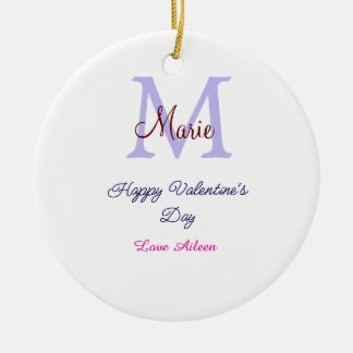 Lila Pastell glücklicher Valentinstag rosa Monogra Keramik Ornament