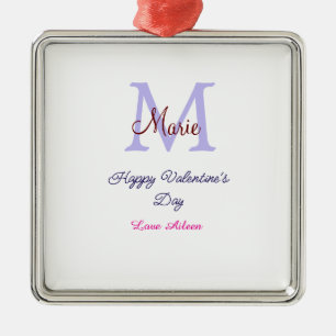 Lila Pastell glücklicher Valentinstag rosa Monogra Ornament Aus Metall