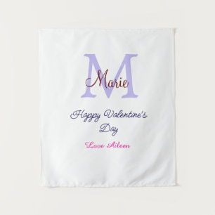 Lila Pastell glücklicher Valentinstag rosa Monogra Wandteppich