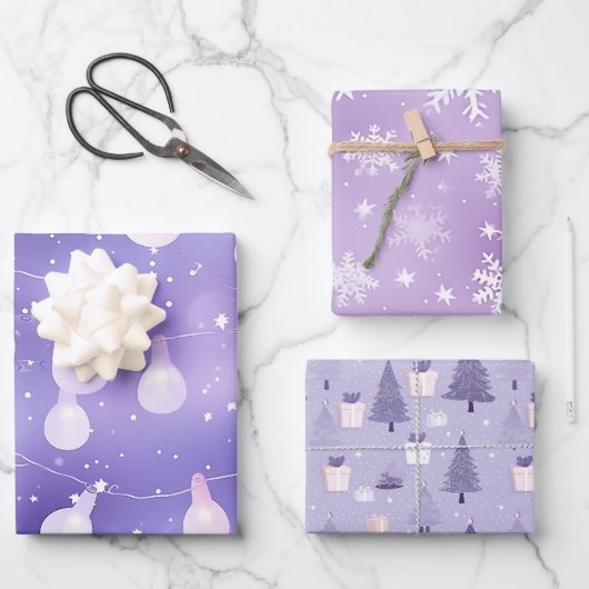 Lila Pastell Holiday Wrapping Paper Geschenkpapier Set (Vorderseite)