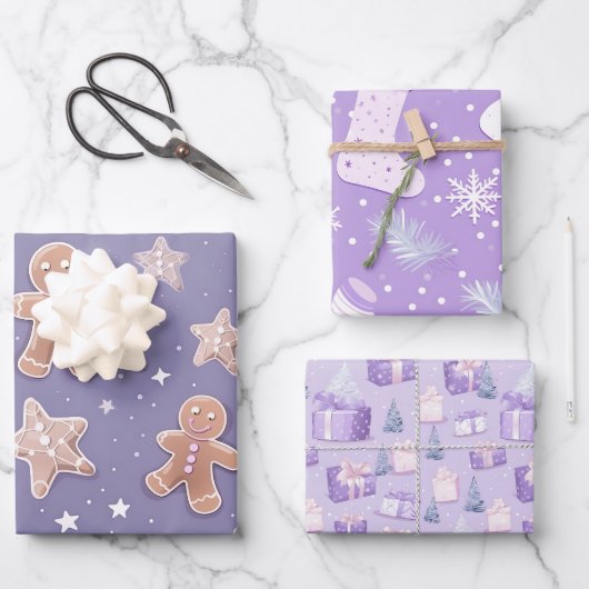Lila Pastell Holiday Wrapping Paper Geschenkpapier Set (Vorderseite)