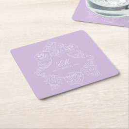 Lila Pastell-Viktorianisches Hochzeits-Monogramm-W Rechteckiger Pappuntersetzer