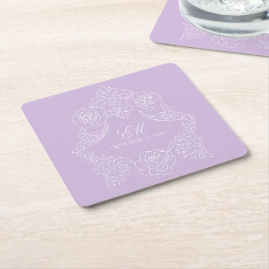Lila Pastell-Viktorianisches Hochzeits-Monogramm-W Rechteckiger Pappuntersetzer (angewinkelt)