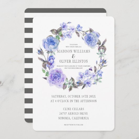 Lila Pastellwatercolor Wedding Blumen| Einladung (Vorne/Hinten)