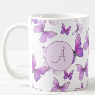 Lila Pastelschmetterlinge Custom Mit Monogramm Kaffeetasse