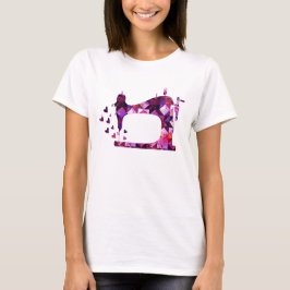Lila Patchwork-Nähmaschine T-Shirt