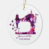 Lila Patchwork-Quilt-Nähmaschine Keramik Ornament (Links)