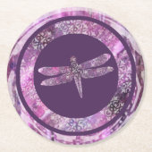 Lila Patina: Libelle Runder Pappuntersetzer (Vorderseite)