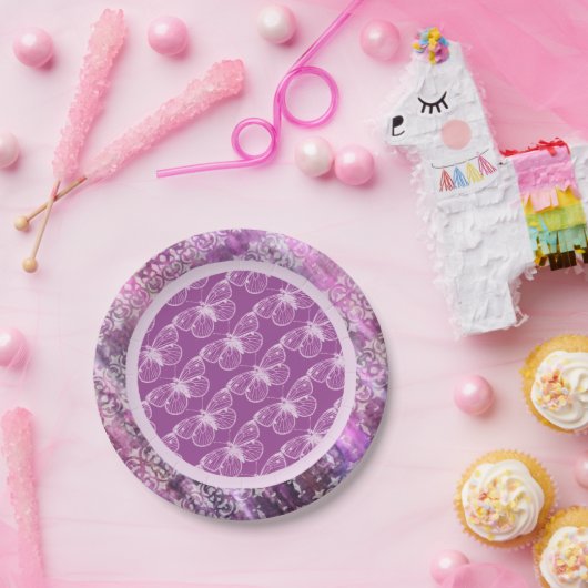 Lila Patina: Schmetterlinge Pappteller (Party)