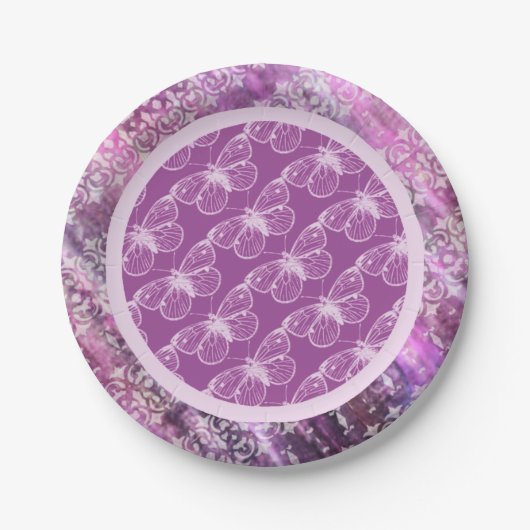 Lila Patina: Schmetterlinge Pappteller (Vorderseite)