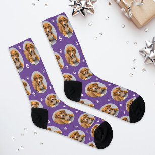 Lila Paw-Foto für den benutzerdefinierten Hund Socken