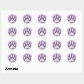 Lila Paw Print Custom Text Classic Round Aufkleber (Blatt)