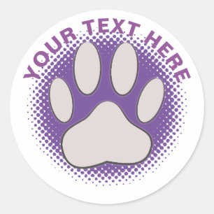 Lila Paw Print Custom Text Classic Round Aufkleber