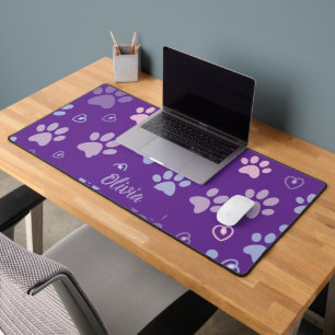 Lila Paw Prints & Hearts-Desk Mat Schreibtischunterlage