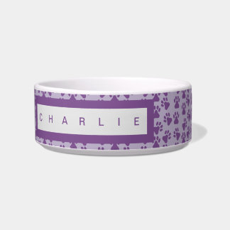 Lila Pawprints Personalisierter Hund Napf