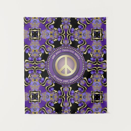 Lila PEACE Gold Royal Geometry Mandala Large Clo Wandteppich (Vorderseite)