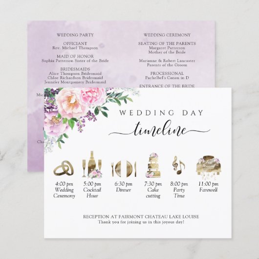 Lila Peach and Pink Wedding Timeline and Program (Vorne/Hinten)
