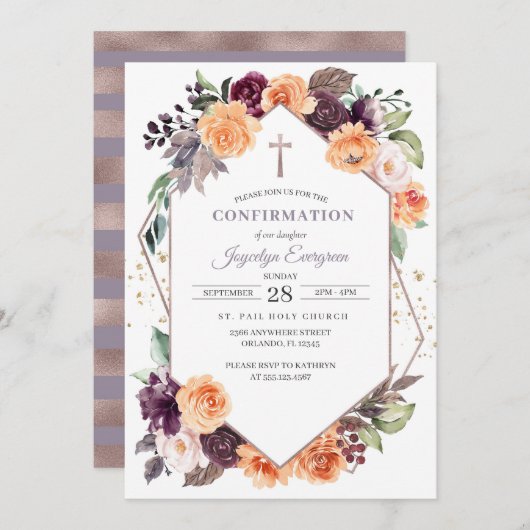 Lila Peach Floral Fall Bestätigung Einladung (Vorne/Hinten)