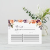 Lila Peach Floral Fall Brautparty Rezept Karte (Stehend Vorderseite)