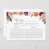 Lila Peach Floral Fall Brautparty Rezept Karte (Vorne/Hinten)