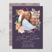 Lila Peach Floral Fall Save the Date Hochzeit Einladung (Vorne/Hinten)