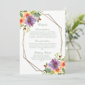 Lila Peach floral QR Code Moderne Hochzeitsdetails Einladung (Stehend Vorderseite)