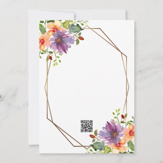 Lila Peach floral QR Code Moderne Hochzeitsdetails Einladung (Rückseite)
