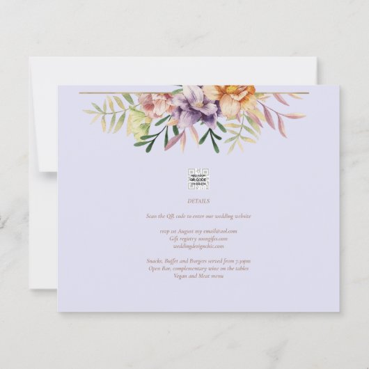 Lila Peach Summer Floral Wedite QR Code (Rückseite)