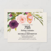 Lila Peach Wasserfarbe Blumenvogel Elfenbein 75. G Postkarte (Vorne/Hinten)