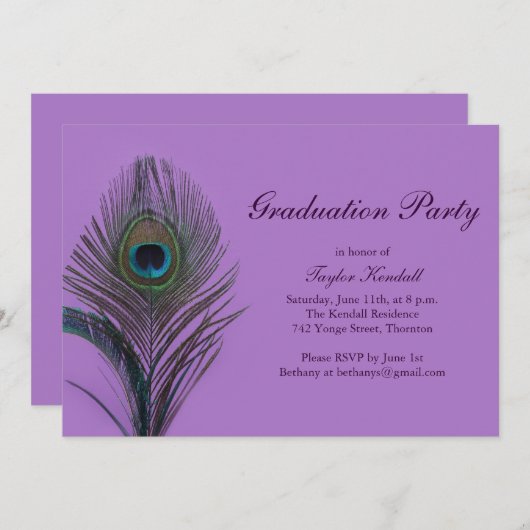 Lila Peacock-Abschluss - Einladung (Vorne/Hinten)
