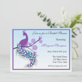 Lila Peacock Bridal Dusche Einladung (Stehend Vorderseite)