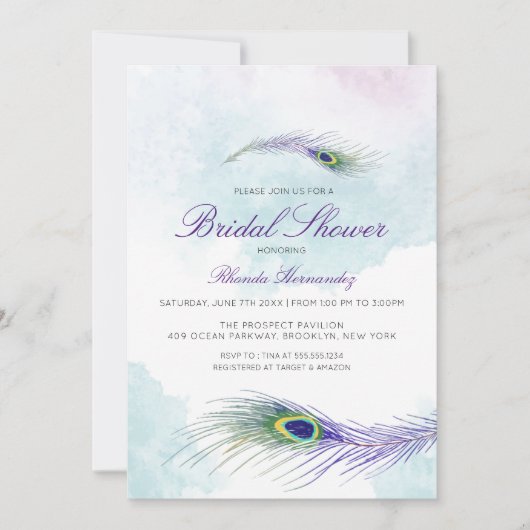 Lila Peacock Bridal Dusche Einladung (Vorderseite)