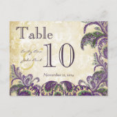 Lila Peacock Colors Paisley Wedding Tischnummer (Rückseite)