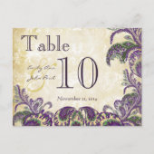 Lila Peacock Colors Paisley Wedding Tischnummer (Vorderseite)