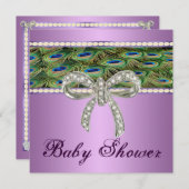 Lila Peacock Diamond Bow Kinderdusche Einladung (Vorne/Hinten)