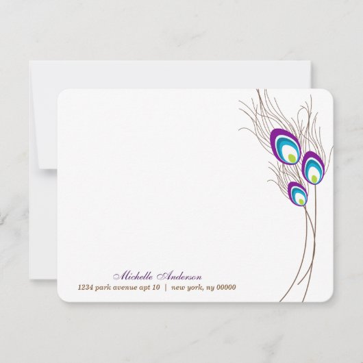 Lila Peacock Feathers Flat Mitteilungskarten (Vorderseite)