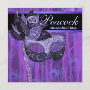 Lila Peacock Feathers Masquerade Party Einladung