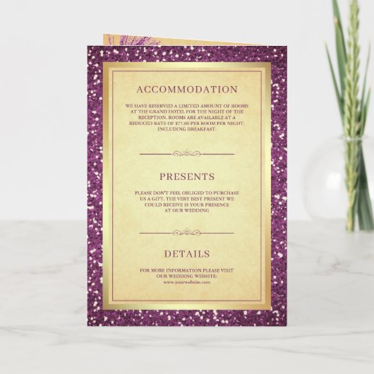 Lila Peacock Feathers QR Code Indische Hochzeit Einladung (Rückseite)