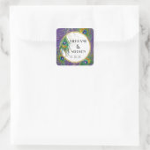 Lila Peacock Feathers w Gold Imitate Glitzer Siege Quadratischer Aufkleber (Tasche)