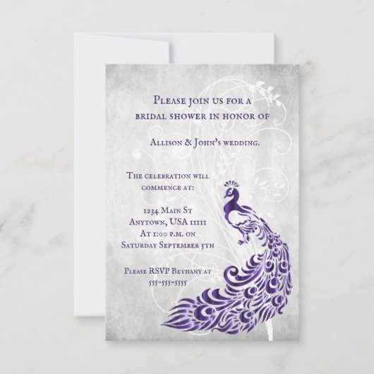 Lila Peacock Leaf Brautparty einladen Einladung (Vorderseite)